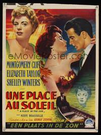 7g310 PLACE IN THE SUN Belgian '51 Montgomery Clift, Elizabeth Taylor, Shelley Winters, different!