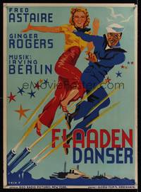 7g003 FOLLOW THE FLEET Danish '36 different art of Fred Astaire & Ginger Rogers dancing by ships!
