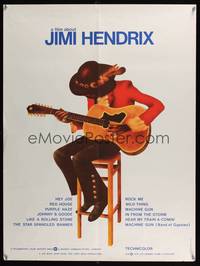 7g225 JIMI HENDRIX French 23x32 '73 cool art of the rock & roll guitar god playing on chair!