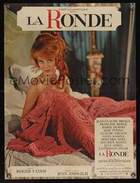 7g228 LA RONDE French 23x31 '64 best image of naked Jane Fonda in bed, directed by Roger Vadim!