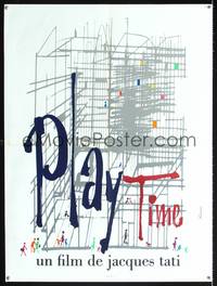 7g243 PLAYTIME French 24x32 '67 Jacques Tati, cool different art by Baudin & Rene Ferracci!