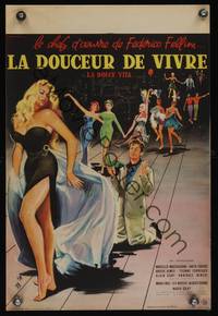 7g270 LA DOLCE VITA French 15x21 '61 Federico Fellini, Mastroianni, sexy Ekberg by Yves Thos.!