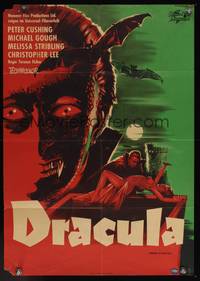 7g178 HORROR OF DRACULA German '58 Hammer vampires, cool art of monster & his sexy female victim!