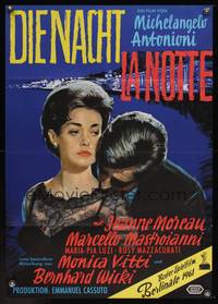 7g182 LA NOTTE German '61 Antonioni, different art of Mastroianni nuzzling Jeanne Moreau!