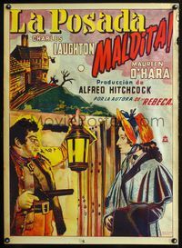7g045 JAMAICA INN Mexican poster '39 Hitchcock, art of Charles Laughton pointing gun at O'Hara!
