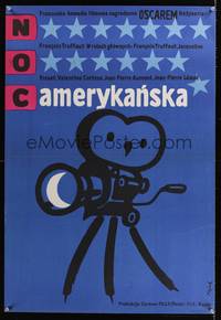 7g127 DAY FOR NIGHT Polish 23x33 '73 Francois Truffaut, cool different movie camera art by Flisak!