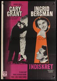 7g026 INDISCREET Swedish '58 different image of Cary Grant & Ingrid Bergman in keyhole!