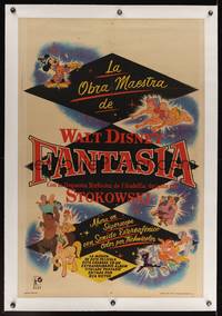 7h022 FANTASIA linen Argentinean R50s Mickey Mouse & others, Disney musical cartoon classic!