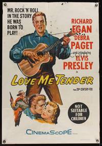 7h137 LOVE ME TENDER Aust 1sh '56 1st Elvis Presley, stone litho with Debra Paget & with guitar!