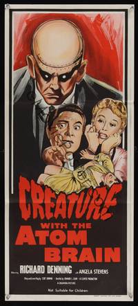 7h153 CREATURE WITH THE ATOM BRAIN Aust daybill '60s cool sci-fi art of dead man stalking his prey!