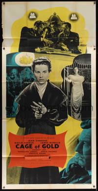 7h168 CAGE OF GOLD English 3sh '51 Jean Simmons is blackmailed & accused of bigamy by her husband!