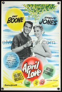 7h121 APRIL LOVE English double crown '57 full-length close up of Pat Boone & sexy Shirley Jones!