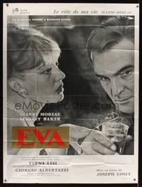 7h179 EVA French 1p '62 Joseph Losey, different image of sexy Jeanne Moreau & Stanley Baker!
