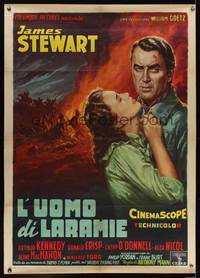 7h212 MAN FROM LARAMIE Italian 1p '55 different art of James Stewart & O'Donnell by Ballester!