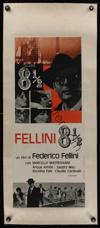 7h050 8 1/2 linen Italian locandina R60s Federico Fellini classic, Mastroianni & Claudia Cardinale!