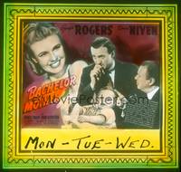 7j019 BACHELOR MOTHER glass slide '39 David Niven thinks the baby Ginger Rogers found is hers!