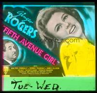 7j026 FIFTH AVENUE GIRL glass slide '39 beautiful poor Ginger Rogers cheers up rich Walter Connolly!