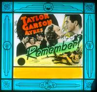 7j043 REMEMBER glass slide '39 Greer Garson gives Robert Taylor amnesia so they can start again!