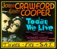 7j053 TODAY WE LIVE glass slide '33 Howard Hawks, Joan Crawford & Gary Cooper, by William Faulkner