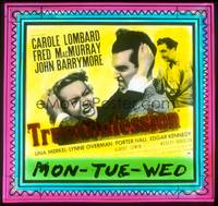 7j056 TRUE CONFESSION glass slide '37 screwballs Carole Lombard & Fred MacMurray + John Barrymore!