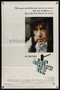 7k032 AND JUSTICE FOR ALL 1sh '79 directed by Norman Jewison, Al Pacino is out of order!
