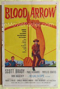 7k080 BLOOD ARROW 1sh '58 Scott Brady, Phyllis Coates, hired guns against Blackfoot savages!