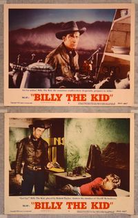 7m836 BILLY THE KID 2 LCs R55 Robert Taylor as most notorious outlaw about to shoot a man in bed!