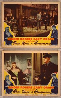 7m936 ONCE UPON A HONEYMOON 2 LCs '42 Ginger Rogers & Cary Grant confronted with Nazis!