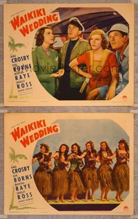 7m990 WAIKIKI WEDDING 2 LCs '37 Martha Raye, Bing Crosby, Bob Burns, girls in grass skirts!