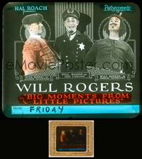7p006 BIG MOMENTS FROM LITTLE PICTURES glass slide '24 Will Rogers as Valentino & Fairbanks!