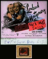 7p019 MR. & MRS. SMITH glass slide '41 Hitchcock, laughing Carole Lombard & Robert Montgomery!