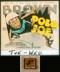 7p022 POLO JOE glass slide '36 art of wacky polo player Joe E. Brown being thrown from horse!
