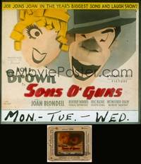 7p033 SONS O' GUNS glass slide '36 great artwork portraits of Joe E. Brown & pretty Joan Blondell!