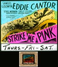 7p038 STRIKE ME PINK glass slide '36 art of Eddie Cantor chasing sexy girls on rollercoaster!