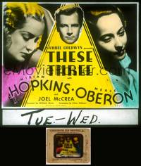 7p041 THESE THREE glass slide '36 Hopkins, Merle Oberon & McCrea tortured by a suppressed love!