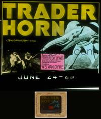 7p044 TRADER HORN glass slide '31 W.S. Van Dyke, cool art of big game hunters & elephants!