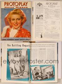7p079 PHOTOPLAY magazine March 1943, portrait of Lana Turner in raincoat by Paul Hesse!