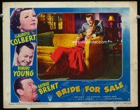 7r191 BRIDE FOR SALE LC #2 '49 Robert Young leans over Claudette Colbert, who's on couch!