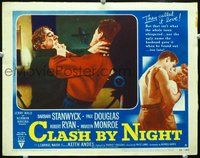 7r220 CLASH BY NIGHT LC #8 '52 close up of Robert Ryan & Paul Douglas grabbing each other's throat