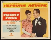 7r318 FUNNY FACE LC #4 '57 best close up of elegant Audrey Hepburn & Fred Astaire in tuxedo!