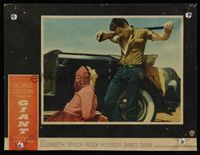7r324 GIANT LC '56 classic c/u of Liz Taylor kneeling before James Dean with rifle on shoulders!