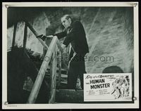 7r392 HUMAN MONSTER LC R50s close up of Bela Lugosi on stairs shooting gun, Edgar Wallace