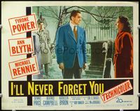 7r408 I'LL NEVER FORGET YOU LC #4 '51 Tyrone Power in graveyard with Ann Blyth & Michael Rennie!