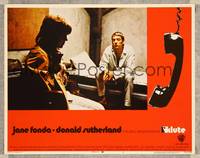 7r437 KLUTE int'l LC #2 '71 Donald Sutherland & call girl Jane Fonda, dangling telephone art!