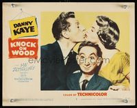 7r439 KNOCK ON WOOD LC #8 '54 wacky dummy sits between Danny Kaye kissing Mai Zetterling!