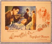 7r490 MAGNIFICENT OBSESSION LC '35 Robert Taylor stares down at stricken Irene Dunne in bed!
