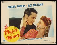 7r496 MAJOR & THE MINOR LC '42 romantic close up of Ray Milland leaning in to Ginger Rogers!