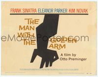 7r052 MAN WITH THE GOLDEN ARM TC '56 Frank Sinatra is hooked, classic Saul Bass artwork & design!