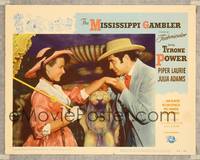 7r535 MISSISSIPPI GAMBLER LC #2 '53 suave Tyrone Power stroking Piper Laurie's hand!