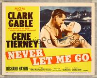 7r559 NEVER LET ME GO LC #3 '53 close up of Clark Gable & sexy Gene Tierney embracing in water!